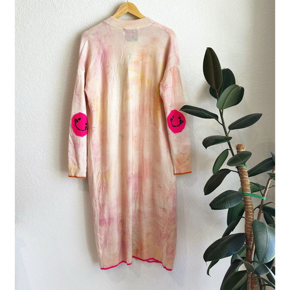 Kerri Rosenthal Cashmere Cardigan Medium Duster Patchwork Smiley Face Tie Dye - Picture 2 of 11